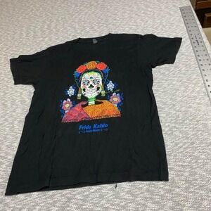 Frida Kahlo black t-shirt with Puebla Mexico theme Size M. SKU-A547